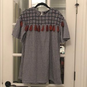 Zara - Short Dress w Embroidery & Pom Poms
